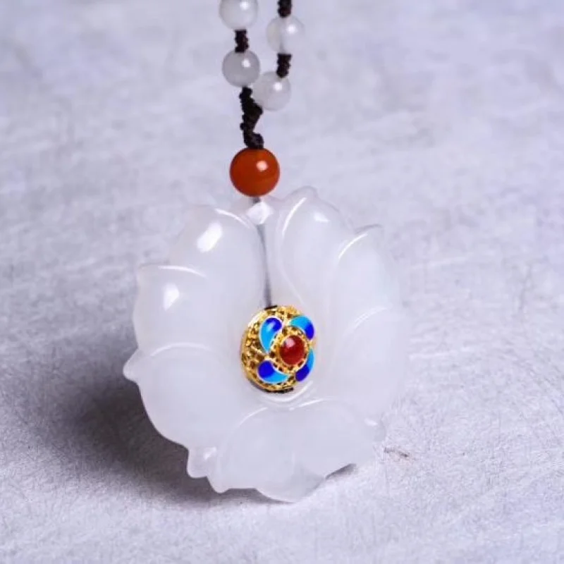 Natural Hetian Large Double-Sided White Gold Thread Jade Pendant
