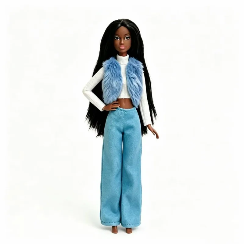 29cm Doll Clothing Retro Versatile High Quality Long-sleeve Base Layer Wide-leg Pant Fleece Vest Spring Set For 1/6 Doll Toys