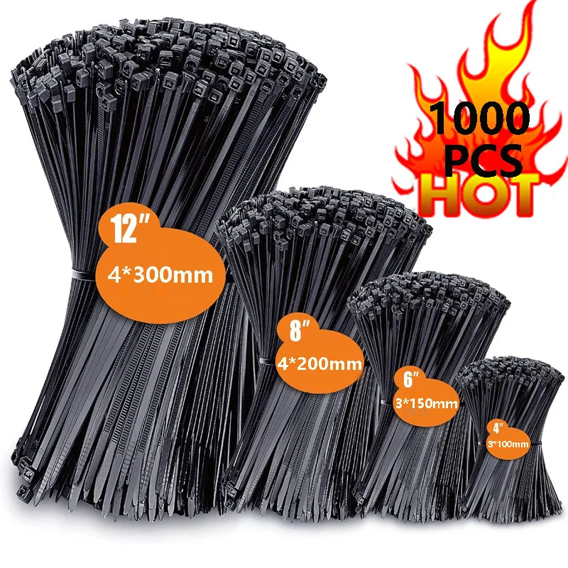 Self-Locking Nylon Cable Ties Adjustable Cord Ties Straps Fastening Loop Reusable Plastic Wire Ties High Tensile For Home Office