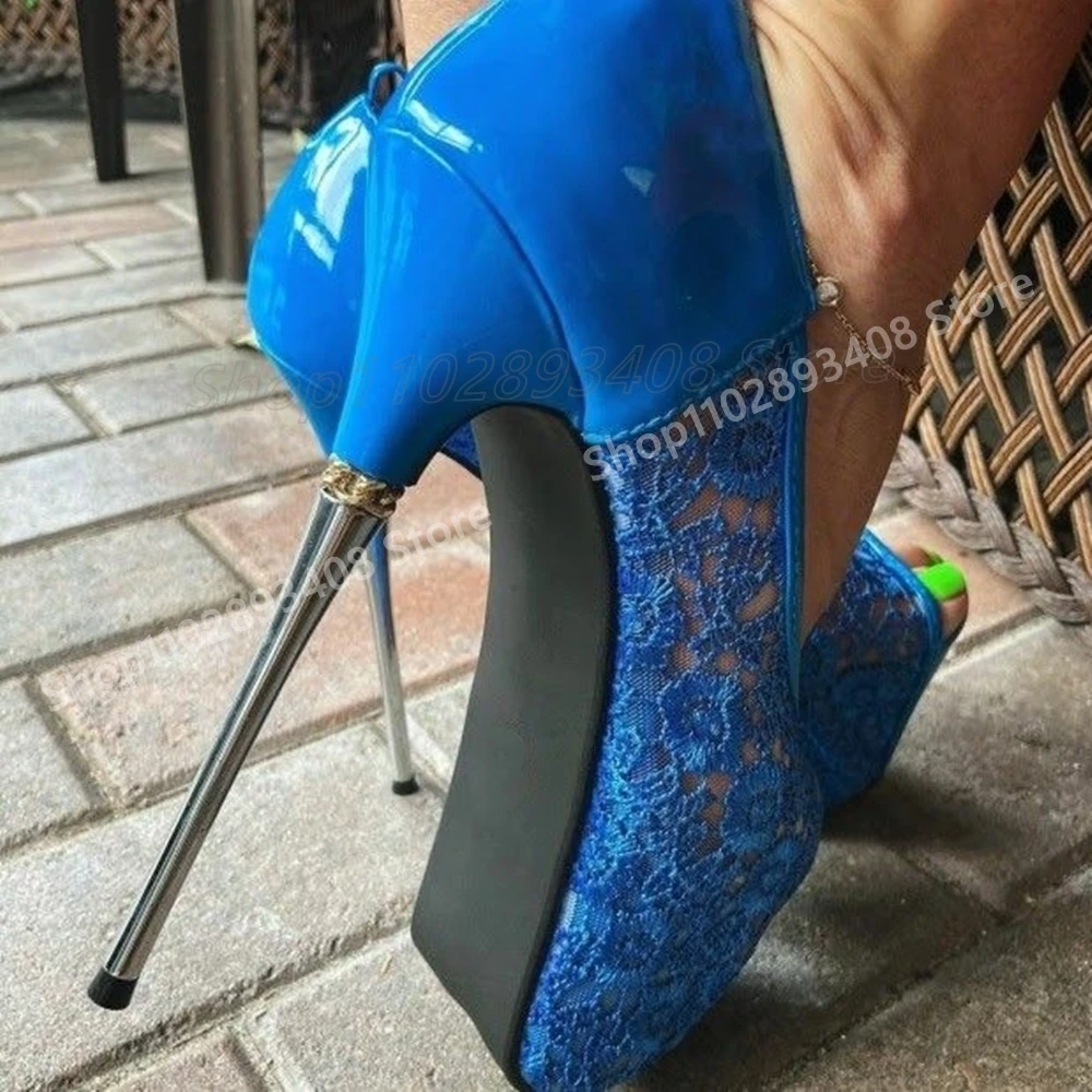 

Blue Lace Flower Pattern Sexy Sandals Party Peep Toe Stiletto High Heel Hot Girls Women Shoes 2025 Summer Zapatos Para Mujere