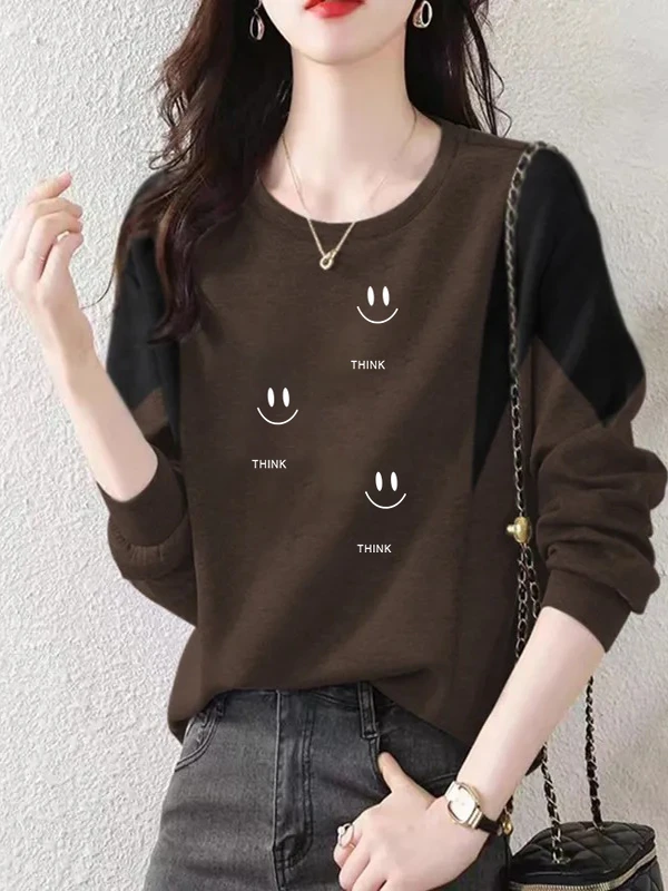 Autumn Winter Long Sleeve round Neck Thermal Shirt Slim Fit Inner Wear Warm Splicing Top Trendy Base Layer T-Shirt for Women