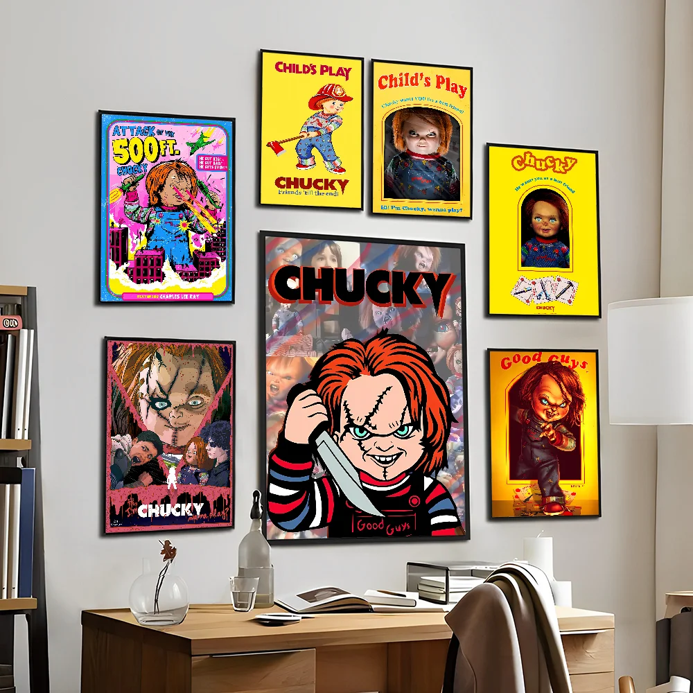 Classic Chucky Horror Movie Movie Sticky Posters Fancy Wall Sticker for Living Room Bar Decoration Vintage Decorative Painting