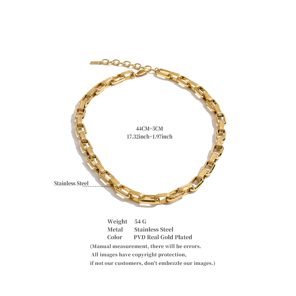 Yhpup Statement-Halskette aus Edelstahl, Schwerer Industriestil, 18K PVD-Beschichtung, Strukturierte Metallkette, Trendiger Schmuck – Detail 1