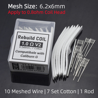 1 Set Rebuild Kit V2 Mesh Wire 1.0ohm Resistance Caliburn G/Xros/Xlim/Wemax RBK 6.2x6mm 10 Coils 7 Strip Cotton 1 Rod