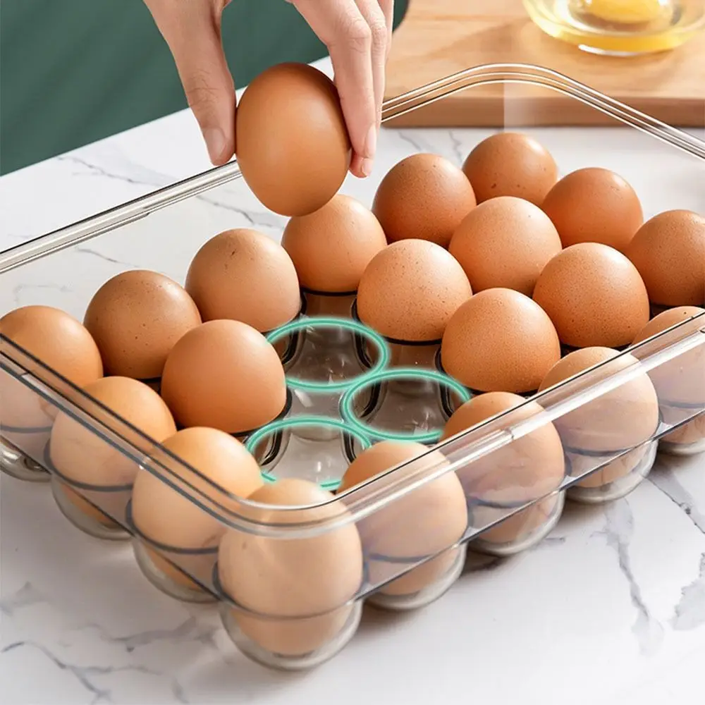 

Plastic Egg Container 18/24 Grids Portable Egg Holder Transparent Sturdy Refrigerator Storage Rack Kitchen Storage Supplies