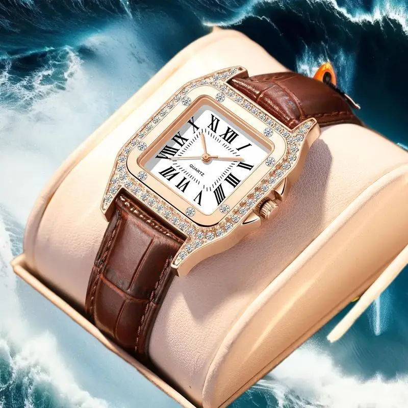 Women's Watch Set Analog PU Leather Wrist Watch Fashion Elegant Alloy Wristwatch Couple Watch