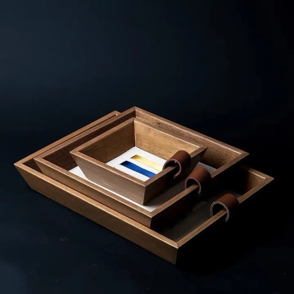 Berlin Apartment Series First Layer Fiber Leather Color Matching Ribbon Tray, Jewelry Tray
