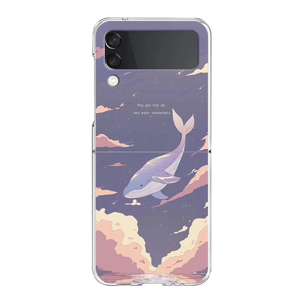 INS Korean Sunset Scenery Case For Samsung Galaxy Z Flip 3 4 5G Hard HD Folding PC Phone Cases For Samsung Z Flip3 Clear Cover