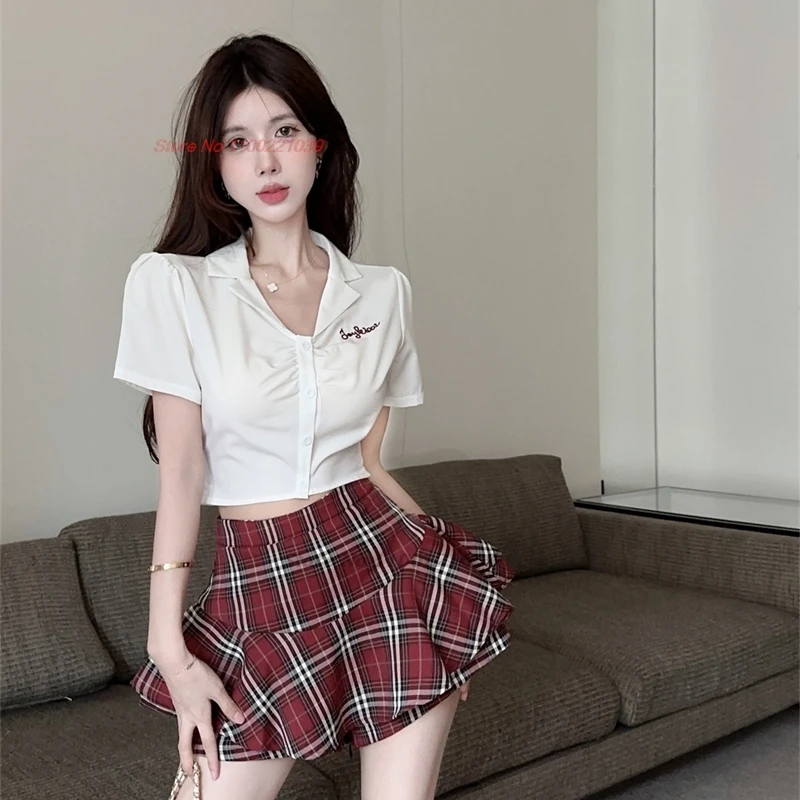 2024 korean japanese uniform sweet girl short-sleeved suit college graduation cute girl blouse+jk pleated skirt two-piece set