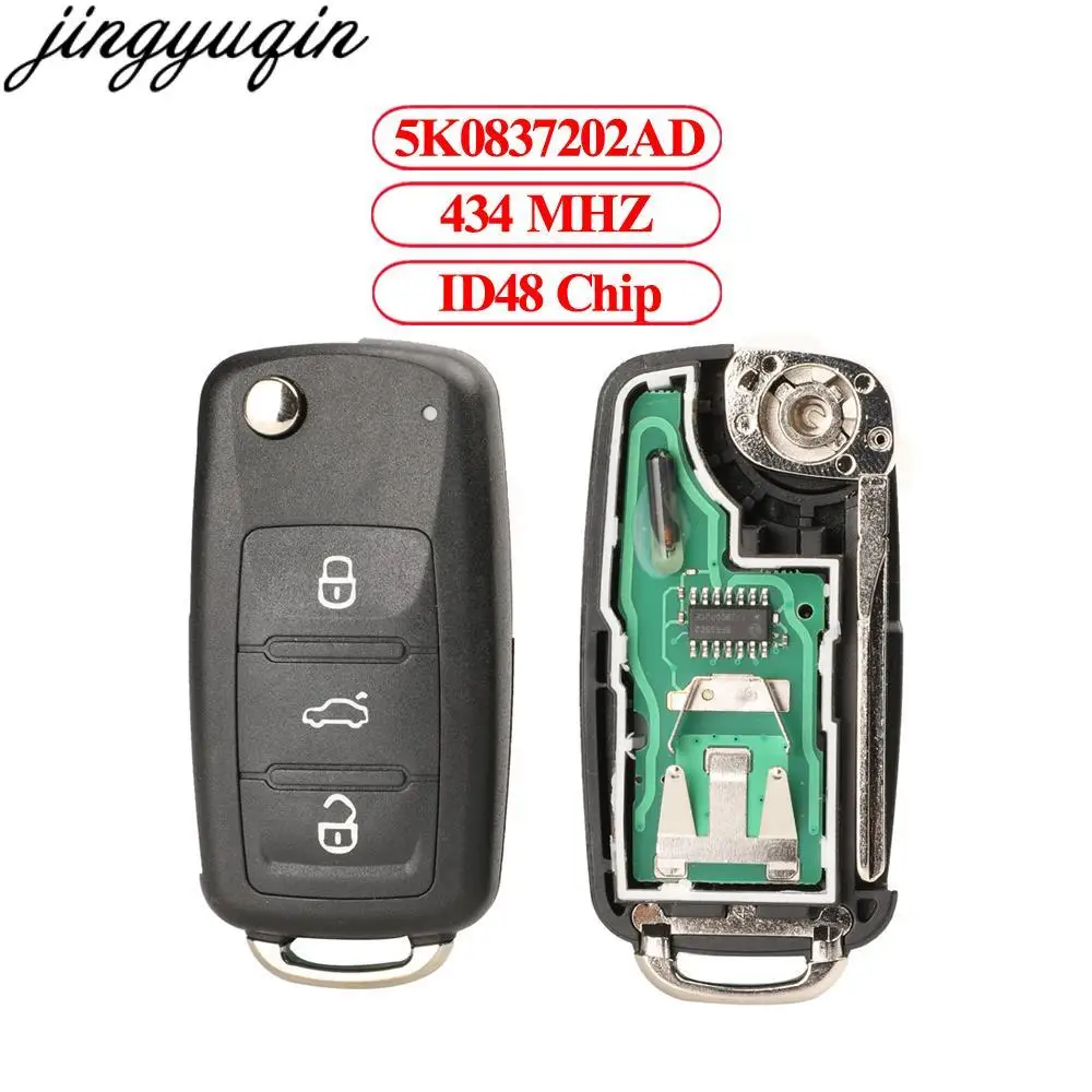 Jingyuqin 5pcs Remote Car Key 434MHZ ID48 Chip For Volkswagen VW Golf Jetta Beetle Polo Tiguan Caddy Eos Touran 5K0837202AD 3BTN