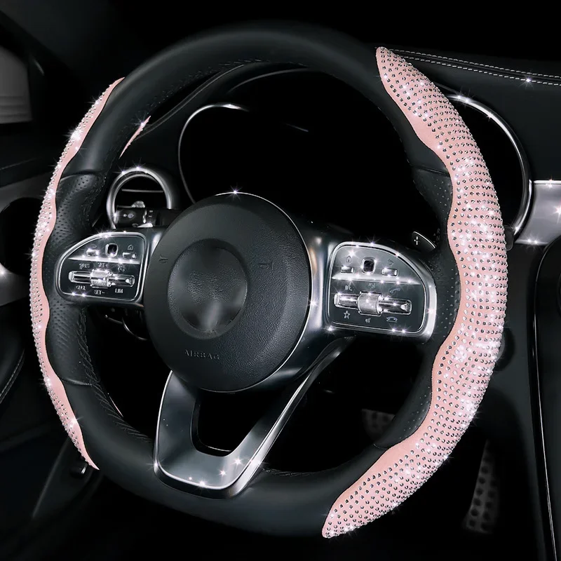 Car Steering Wheel Cover New Diamond-Encrusted Four Seasons Suitable for Buckle Cover Anti-Skid Decoration Interior Accessories