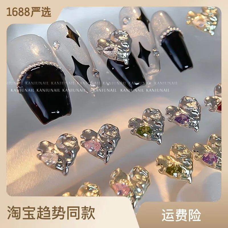 

10pcs nail jewelry love zircon diamonds, metal alloy set diamonds, super shimmering peach heart water drop drill nail wear adorn