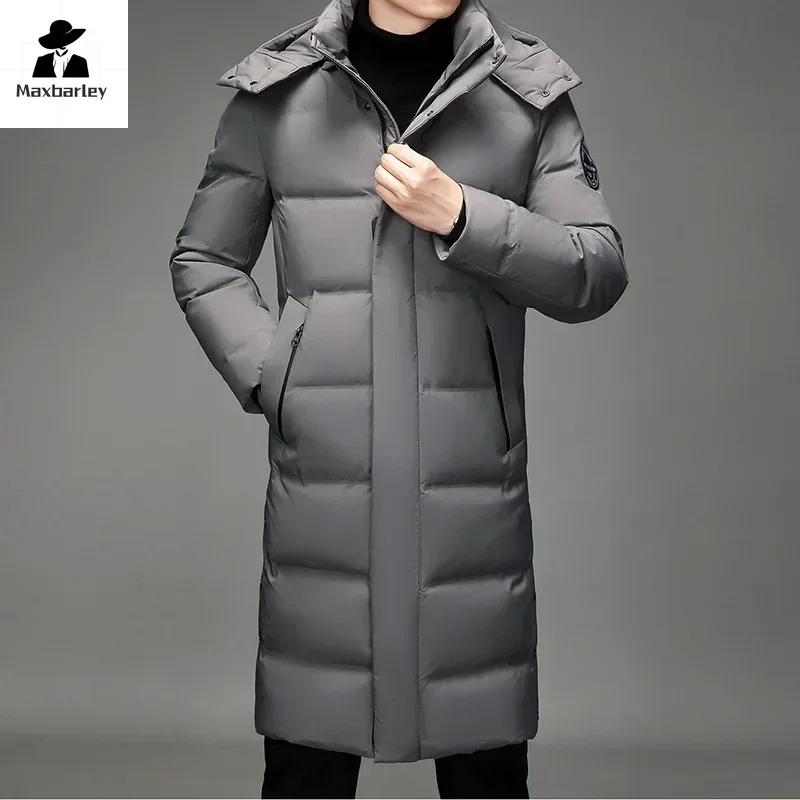 

Winter Luxury Long Down Jacket Men Fur Collar Hooded Commuting Office Warm Down Coat Korean Trendy Lightweight Padding Coats