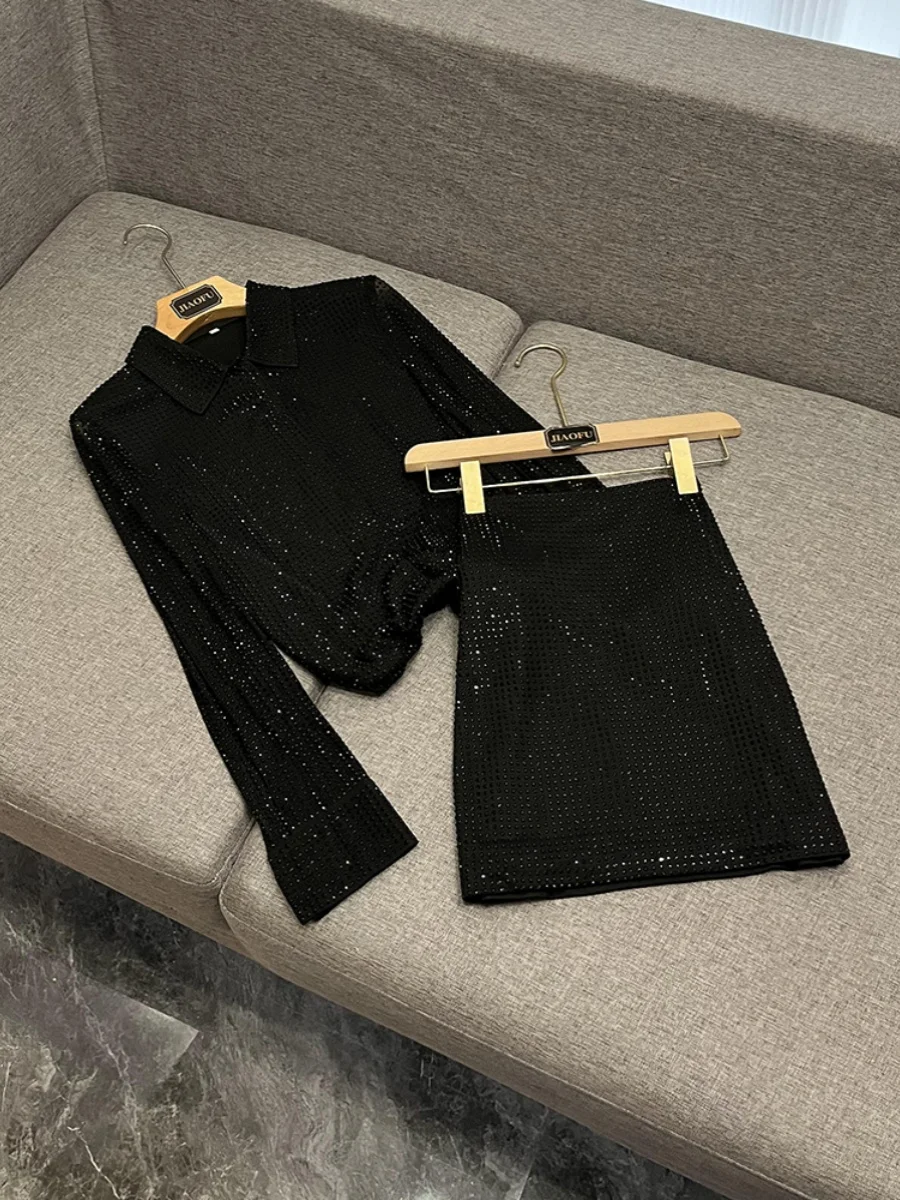Casual Sequin Me Skirt Set for Women Faionable Versatile Semi-Formal Commute Sle Available in Other Seasons And Years