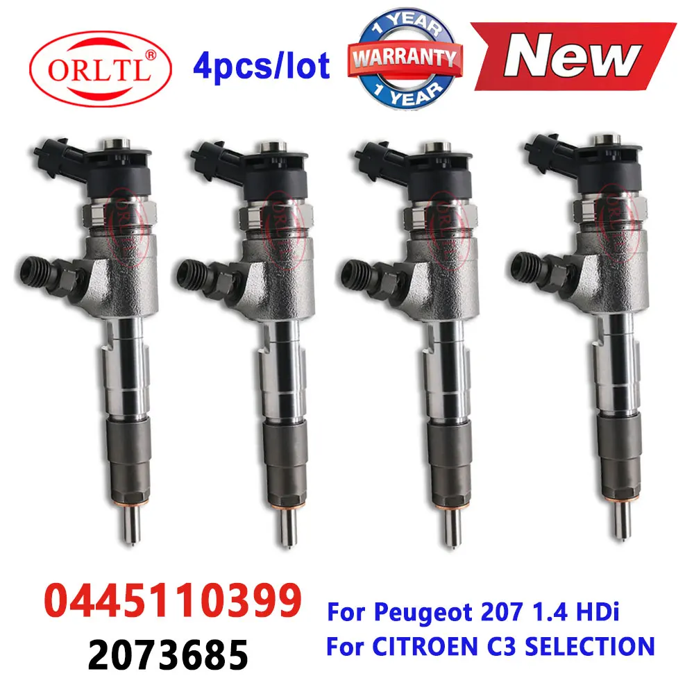4PCS New 0445110399 Diesel Injector 0 445 110 399 Auto Fuel Injector 0445 110 399 for Peugeot 207 HP68 KW50 2073685