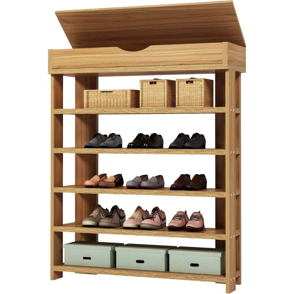 

5-Tier Wooden Shoe Rack with Storage Cabinet, 29.5 inches Vertical Free Standing Shoe Shelf, Shoe Organizer Storage Cabinet