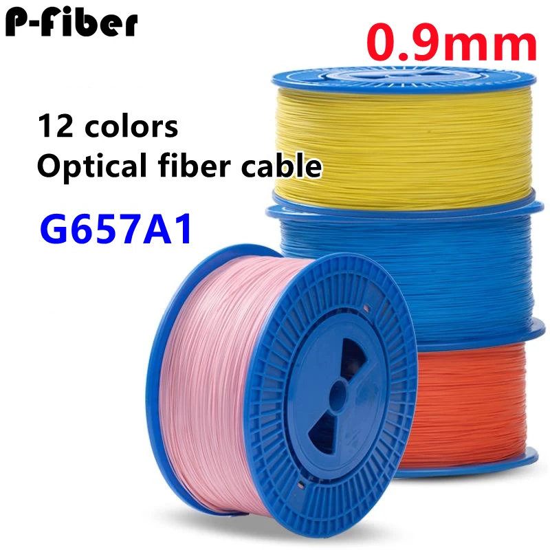 

1000mtr fiber optical cable 0.9mm 12 colors G657A1 yellow white purple black red for pigtails 900um ftth singlemode 1km/roll SM