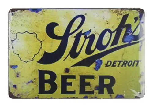 Stroh's Detroit beer  bar pub tin metal sign metal wall artist