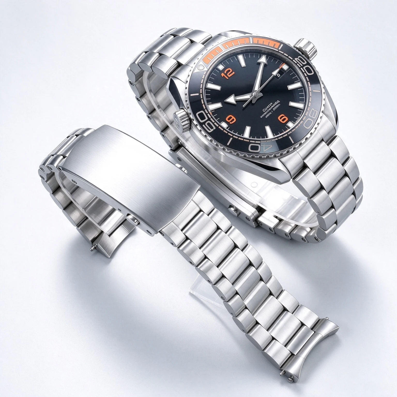 Solid Stainless Steel Watch Strap For Omega Seamaster 600 Quarter Orange, 21mm Curved End Replacement Bracelet For Men