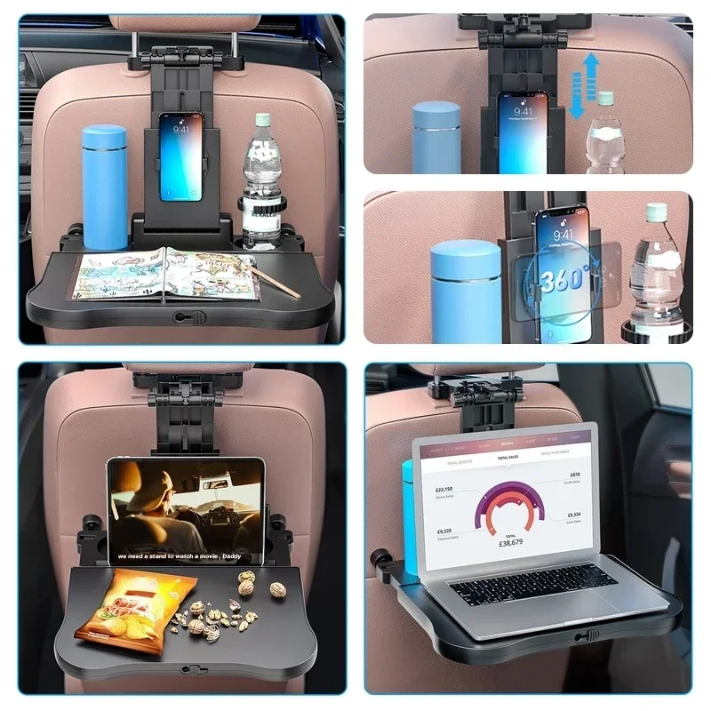 Car Back Seat Foldable Table Tray Tablet Laptop Holder Auto Seat Back Desk Tissue Box Cup Phone Holder Folding Table NEW