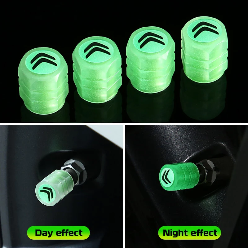 

4Pcs Car Luminous Tire Valve Caps Tyre Fluorescent Accessories For Citroen C6 Xsara C4 C3 Grand C5 Jumpy C8 Cactus C2 C1 Celysee