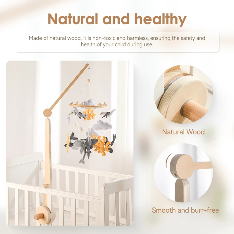 Soporte de campana de madera para bebé de 0 a 12 meses, soporte de campana para cama, móvil de madera, campana para cama de ganchillo para recién nacido, juguetes colgantes, sonajero para bebé