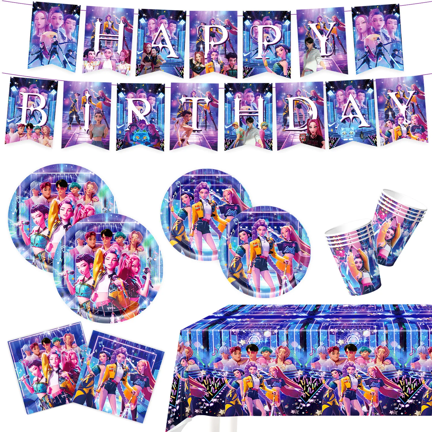 【セール中】KPop デーモンハンターズ 誕生日パーティー用品 デコレーション KPop バルーン 背景幕 ケーキトッパー バナー 使い捨て食器 子供 赤ちゃん ギフト