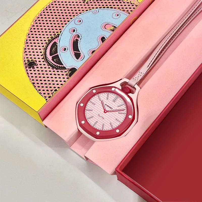 New Octagonal Pocket Watch Necklace for Men Women Casual Hanging Watch Quartz Wristwatch Candy Color Fashion Pendant Watches