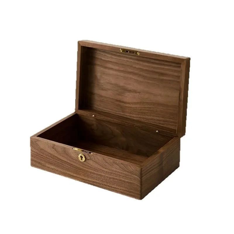

Walnut jewelry, creative lock box, home retro jewelry solid wood cosmetics storage box, desktop sundries