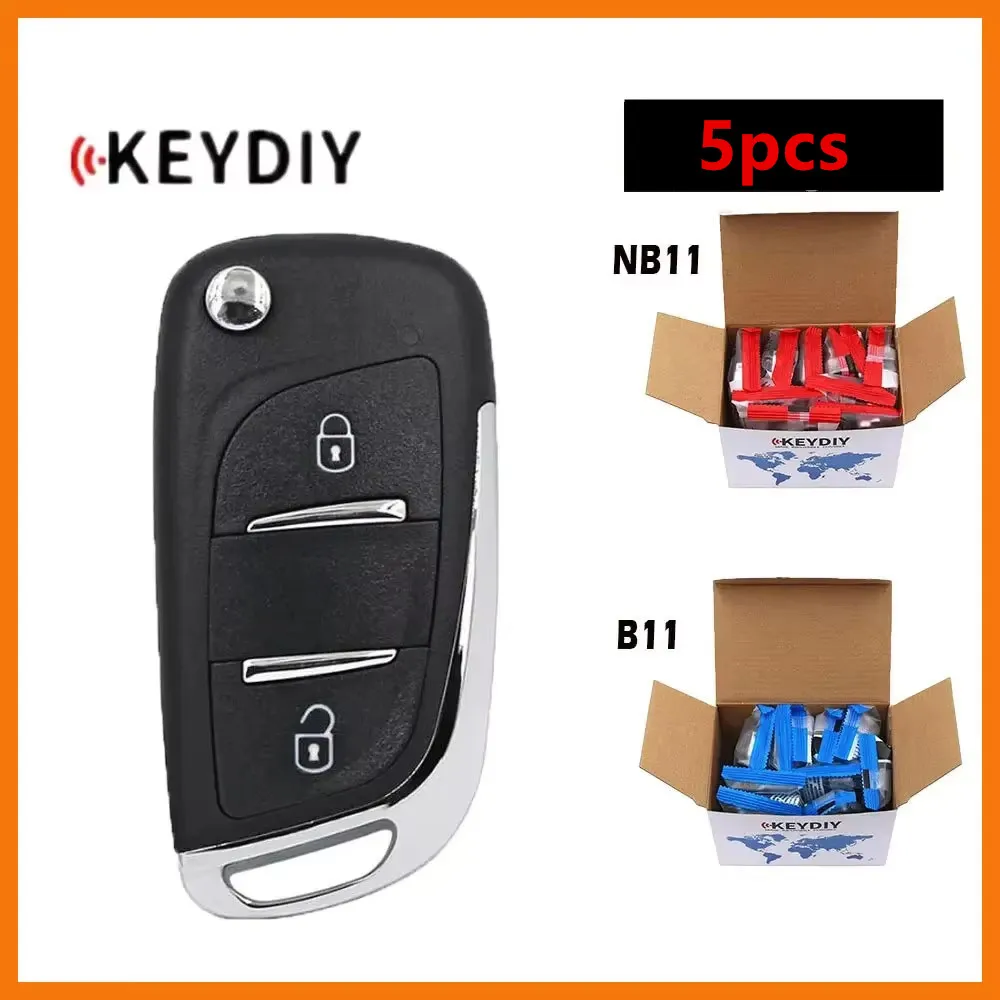 5 Peças Chave Remota Universal KEYDIY NB11 B11 com 2 ou 3 Botões para Programador de Chaves KD900/KD-X2/KD MINI, Chave Remota Automotiva Estilo DS NB11-2