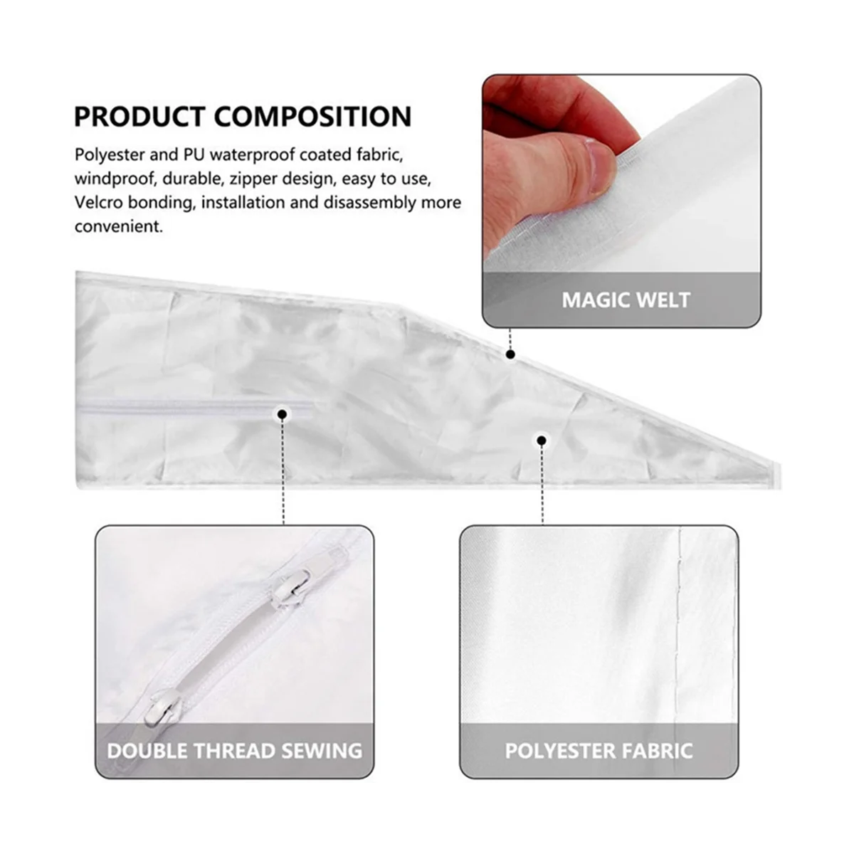 ซีลหน้าต่างสําหรับเครื่องปรับอากาศแบบพกพา แผงซีลผ้ายืดหยุ่น 400 ซม. ซีลหน้าต่างพร้อมซิปและกาวด่วน