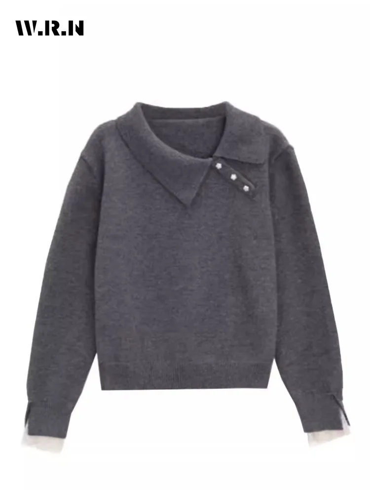 

2025 Winter Women Vintage Long Sleeve Jumpers Casual Knitted Pullovers Fashion Ladies Female Print Turn Down Collar Sweater Top