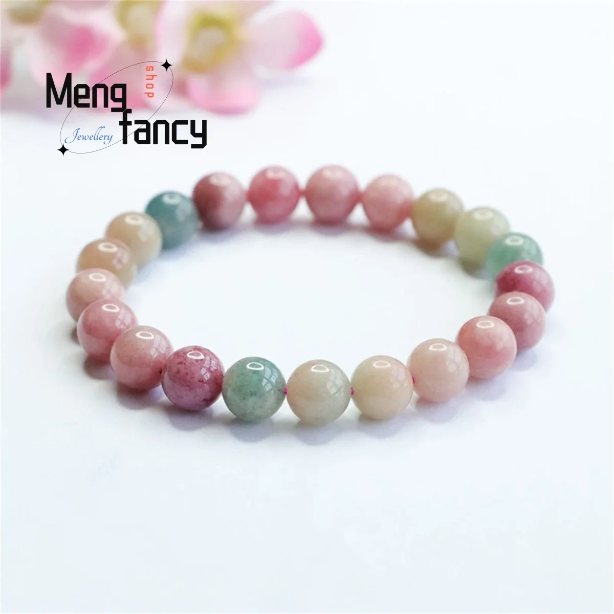 Natural Tourmaline Rainbow Gradient Color Full Flesh Crystal Multi-color Beads Bracelet Simple Personality Retro Fashion Women