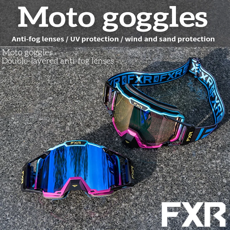 Fxr óculos de motocicleta dupla camada anti nevoeiro lente motocross óculos da bicicleta da sujeira atv óculos de esqui moto ciclismo ao ar livre óculos de sol