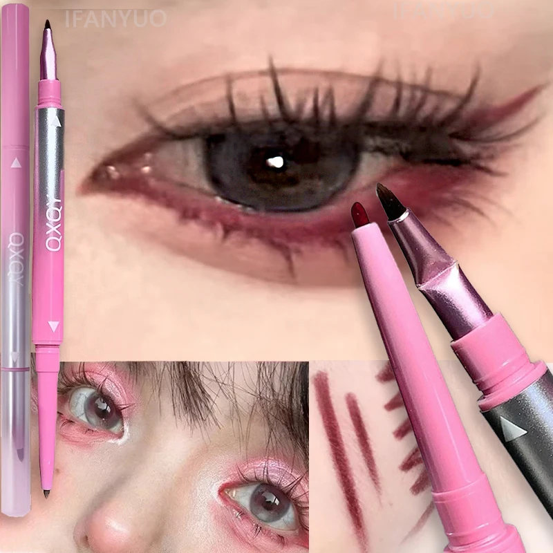 2 in 1 Punk Red Eyebrow Eyeliner GelPencil with Angled Brush Smudge-Proof Waterproof Smooth for Brow & Lying Silkworm Eye Makeup