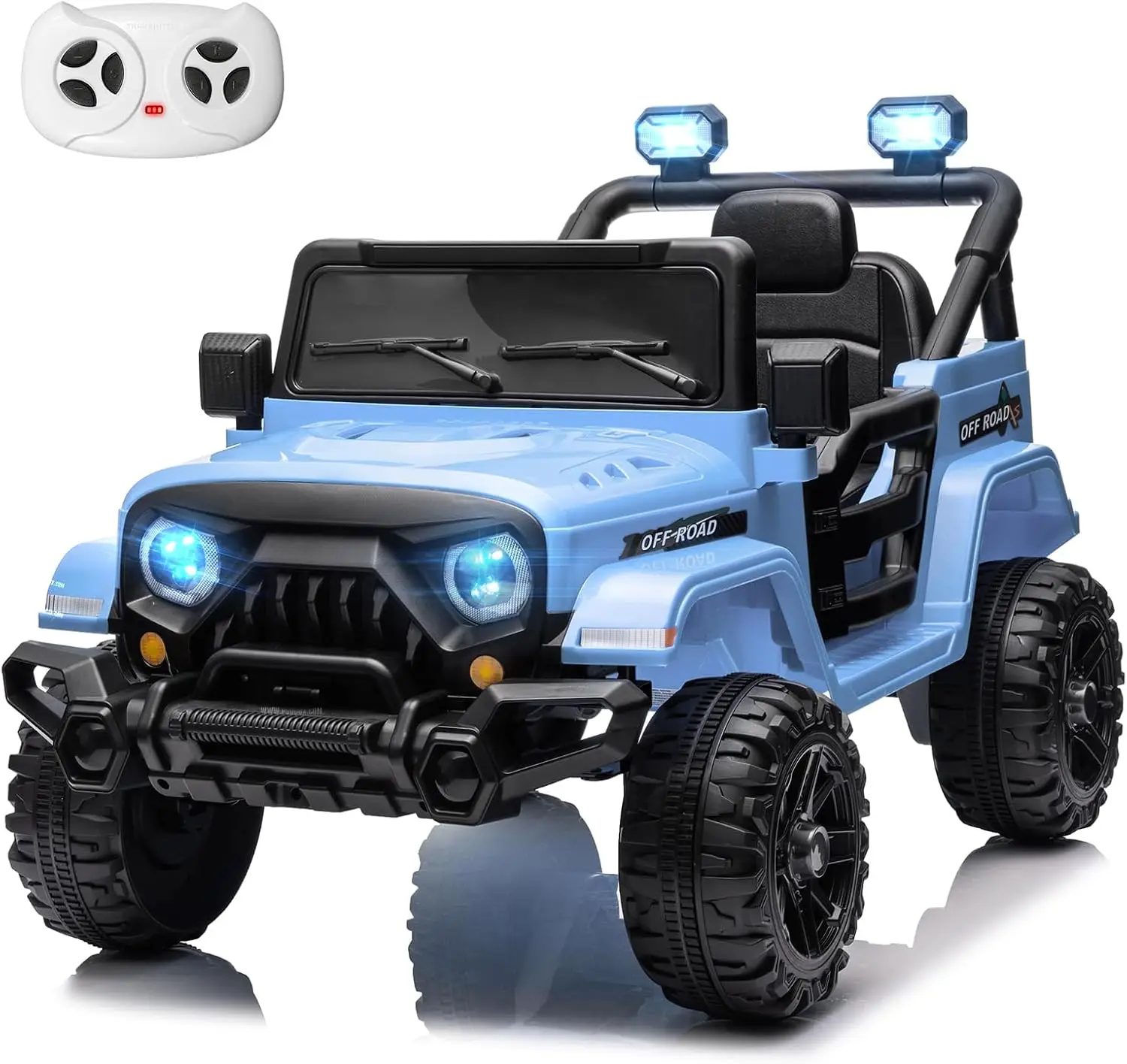 12V Kids Electric Ride Truck Remote Control Twin 35W Motors 3.5MPH Max Speed Bluetooth Music Player 4 Wheels Suspension LED Ligh