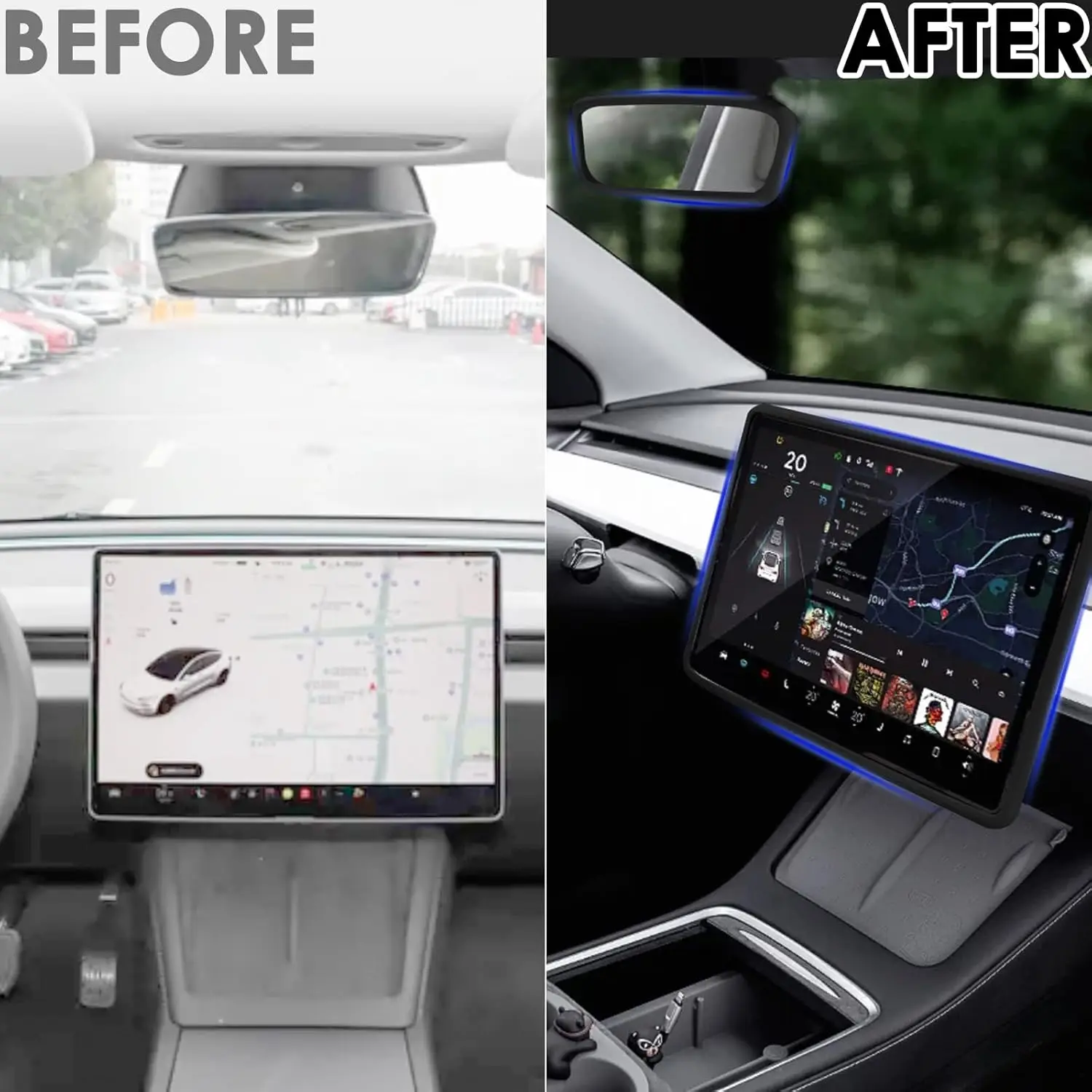 2PCS Protector Trim Frame for Tesla Model 3 Model Y Central Control Screen Cover Rearview Mirror Cover Silicone Center Console