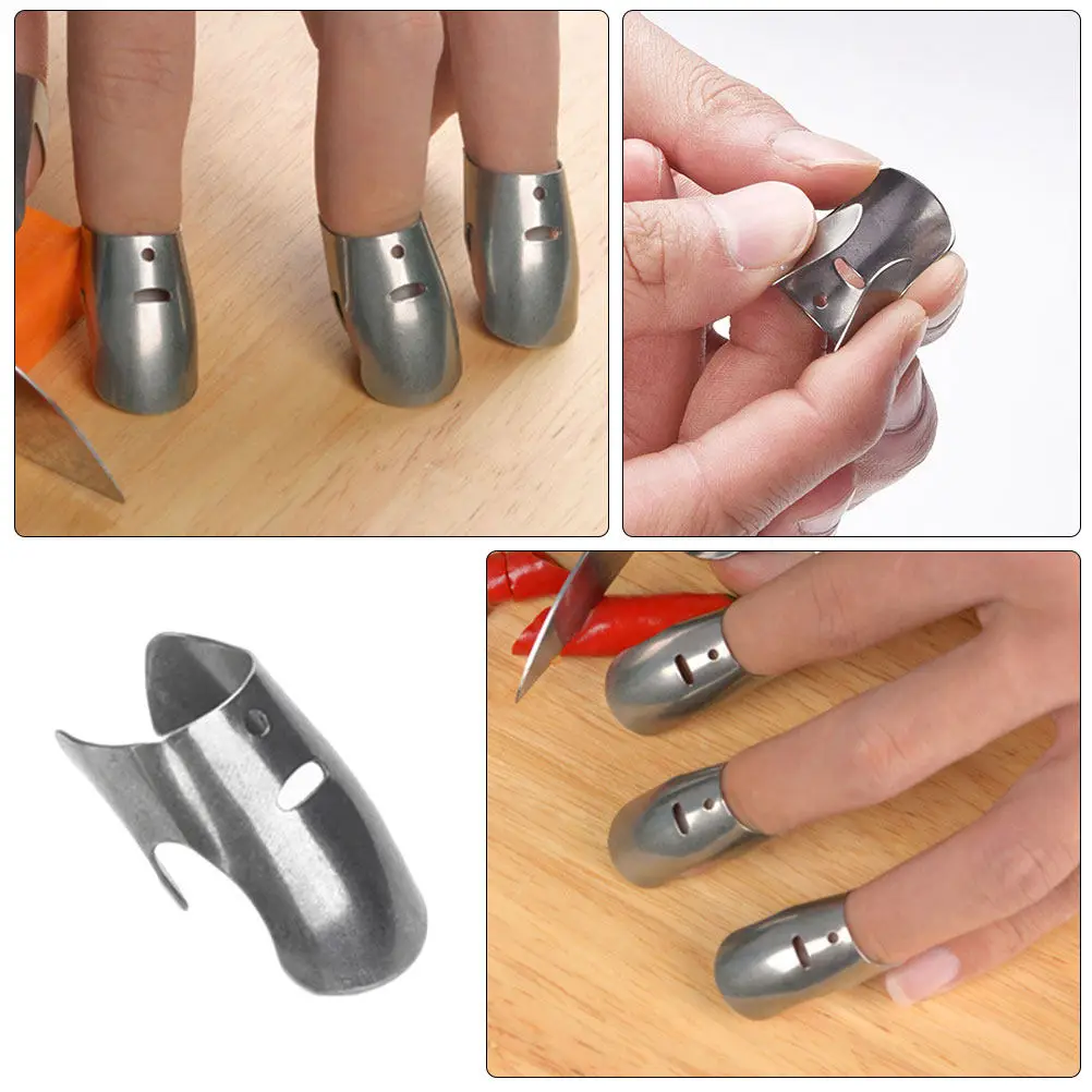 4Pcs Compact Stainless Steel Finger Protectors Kitchen Hand Protector for Slicing Dicing Vegetables Fruits Beginner Friendly