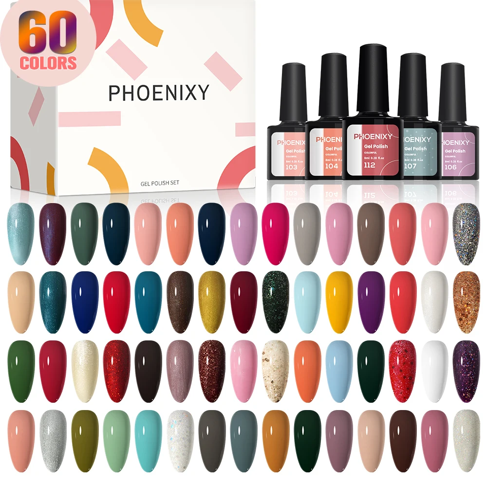 

60/45/20PCS Gel Nail Polish Set Pure Glitter Colors Soak Off UV Nail Gel Semi Permanent Hybrid Gel Varnishes Nail Art Tool Set