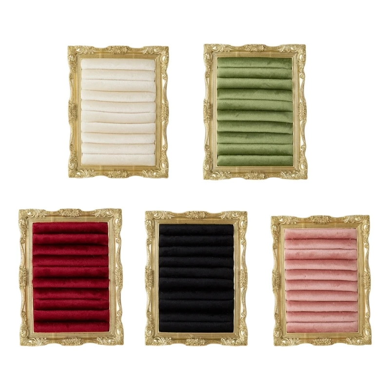 A0KD Versatile Retro Velvety Jewelry Tray With Photo Frame Design Perfect For Showcasing Rings Earrings And Small Collectibles