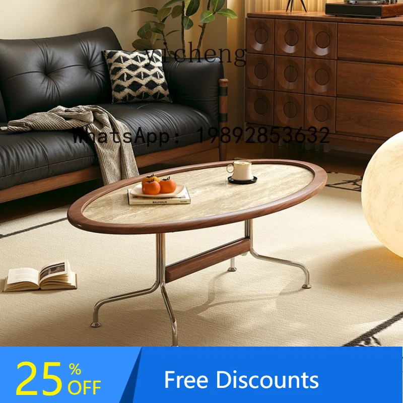 

AB glass coffee table living room household small advanced retro style oval small table