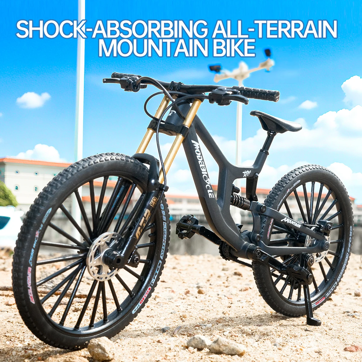 

Модель горного велосипеда из сплава 1:8 с основанием — реалистичные шестерни и двойной подвеской, идеально подходит для любителей езды на велосипеде.