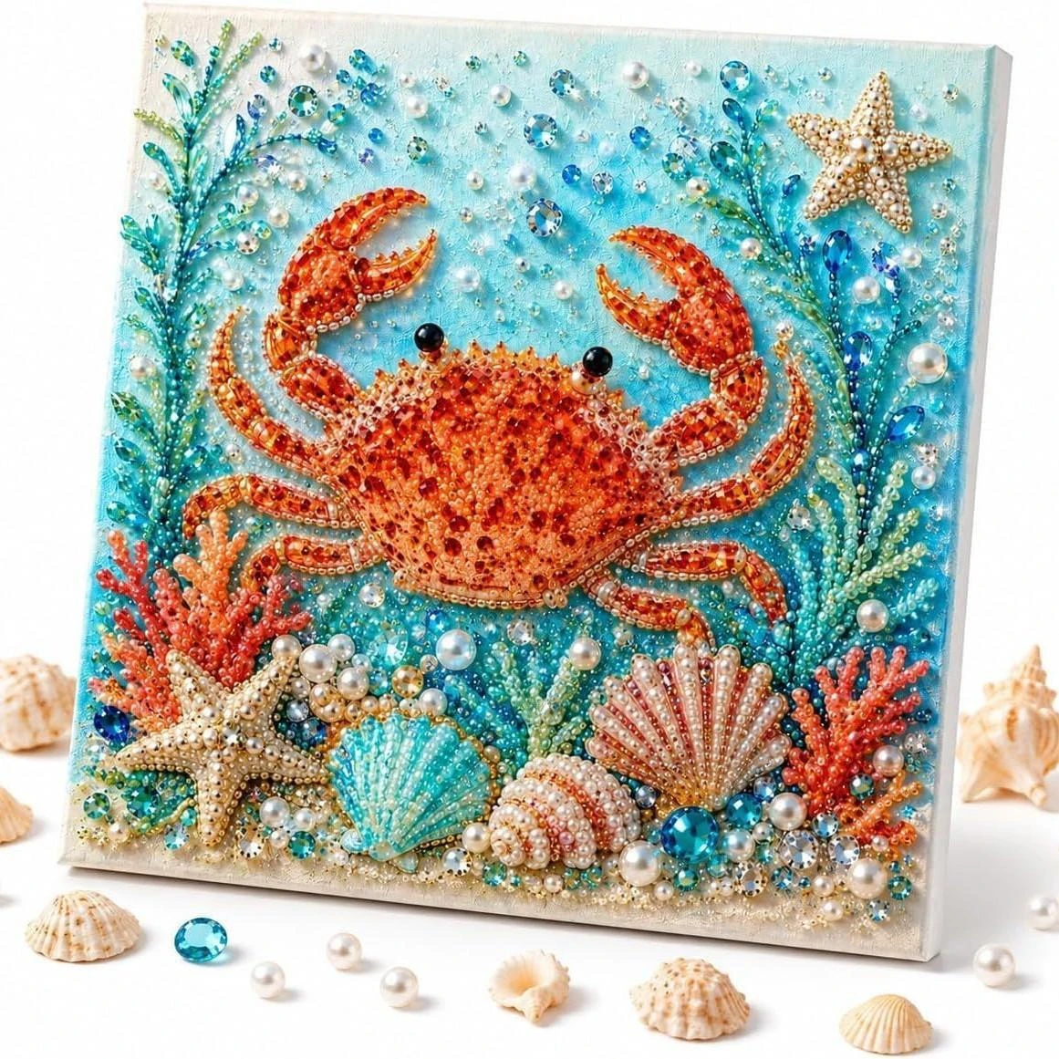 Ozean-Themen-Perlenmalerei-DIY-Set, handgemachte Diamantmalerei-Dekorationen mit Schildkröten, Delfinen und Oktopusen, Perlen-Diamantmalerei-DIY-Materialpaket, Weihnachts-Hängeornamente für Erwachsene, stressabbauend u – Detail 2