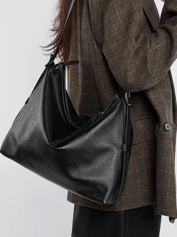 

Стильная вместительная кожаная сумка-хобо через плечо для женщин, повседневная сумка с одним ремнем и молнией