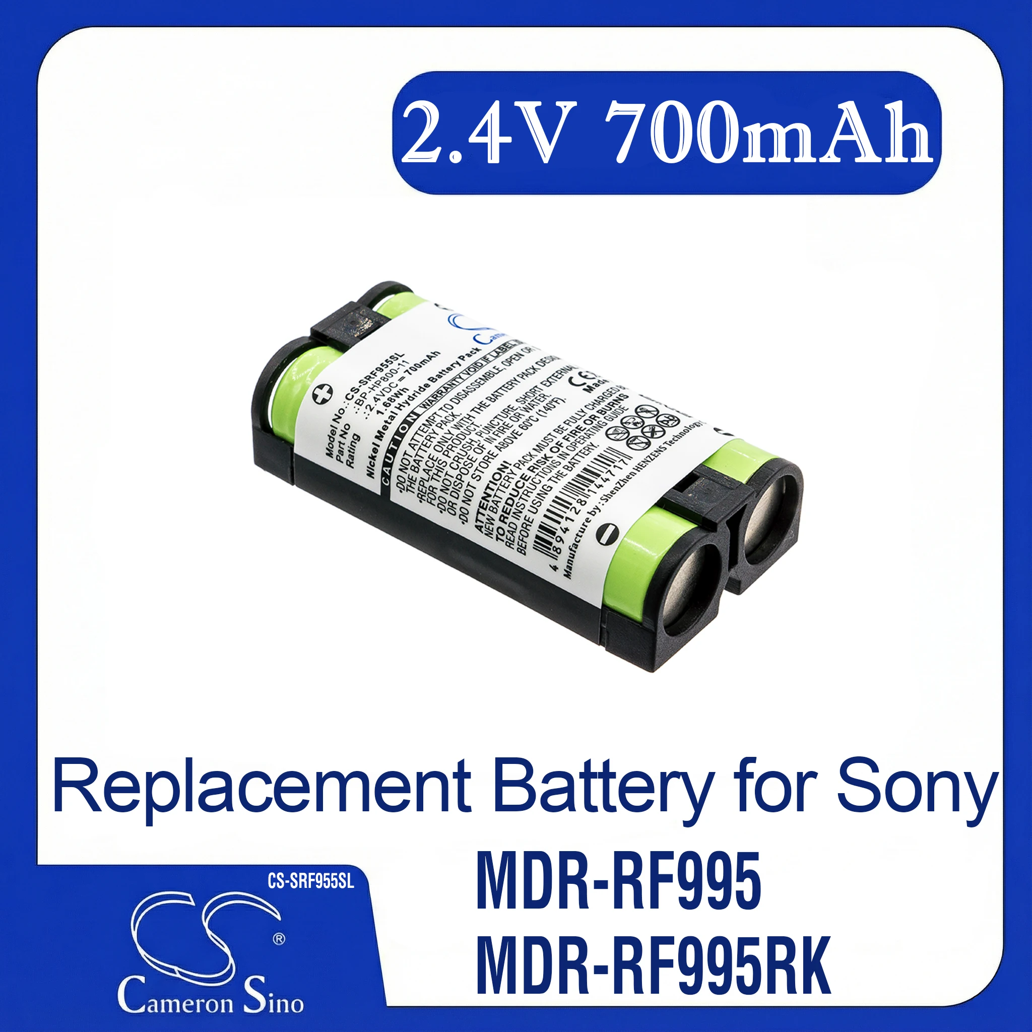 

Cameron Sino Replacement Battery for Soni MDR-RF995, MDR-RF995RK, WH-RF400, Fits P/N BP-HP800-11