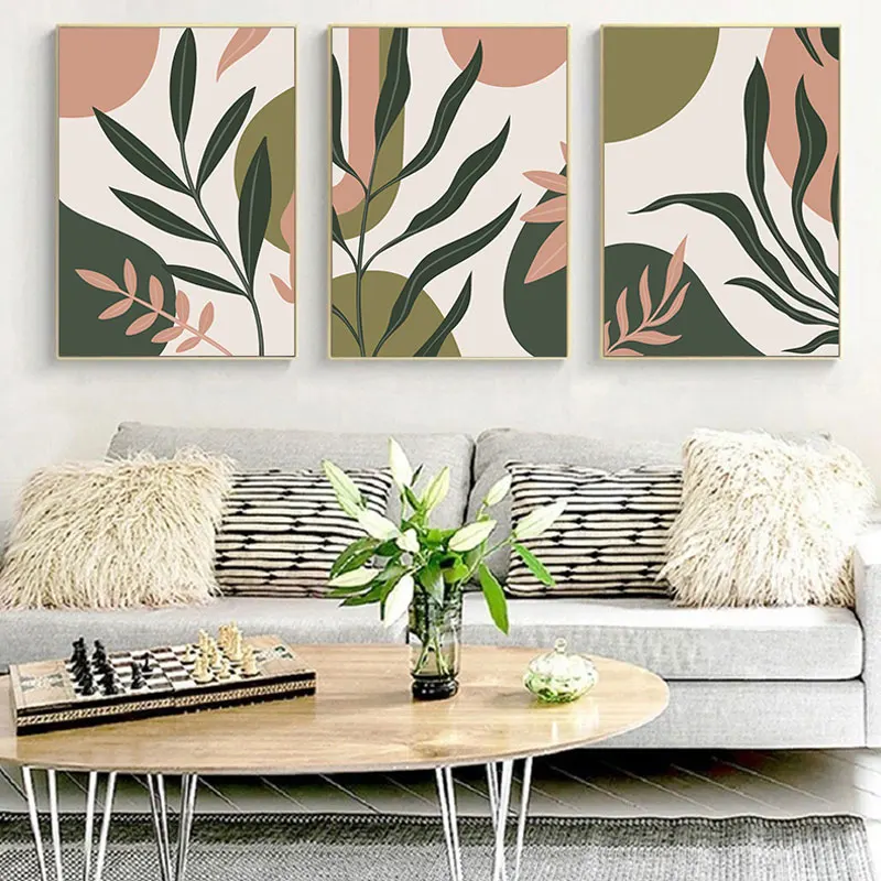 

Modern Color Block Simple Leaves Canvas Art Painting Fashion Living Room Wall Decorative Poster Prints Home Decor Picture