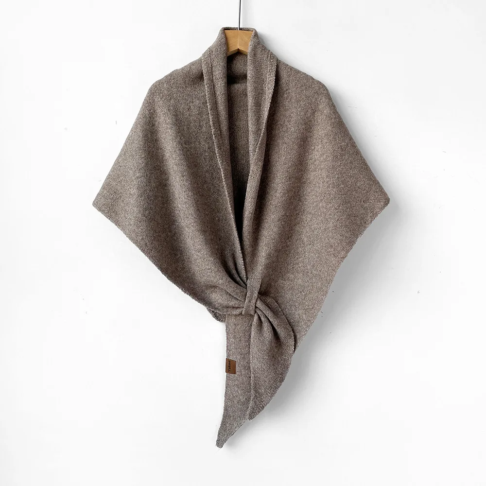 

Однотонный вязаный треугольный шарф из искусственного кашемира, теплая накидка с длинным вырезом для женщин, весна и осень, нерегулярная повседневная шаль, накидки