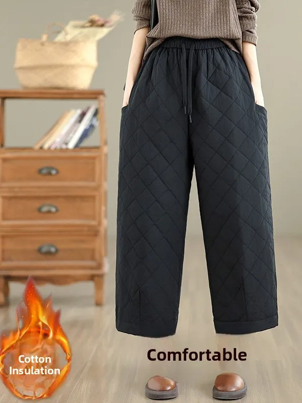 الفني مخيط كبير الحجم المرأة السراويل القطنية شتاء جديد Sle الدافئة ألياف البوليستر واسعة الساق عادية فضفاض صالح بنطلون