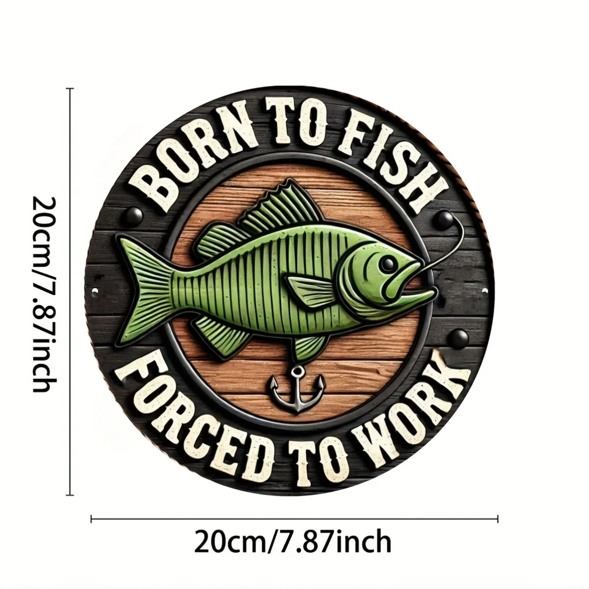 Retro Fishing Wall Sign: Fishing Enthusiast, Trapped by Reality 8 X 8 Inch Round Metal Ornament with Big-mouthed Bass and Anchor
