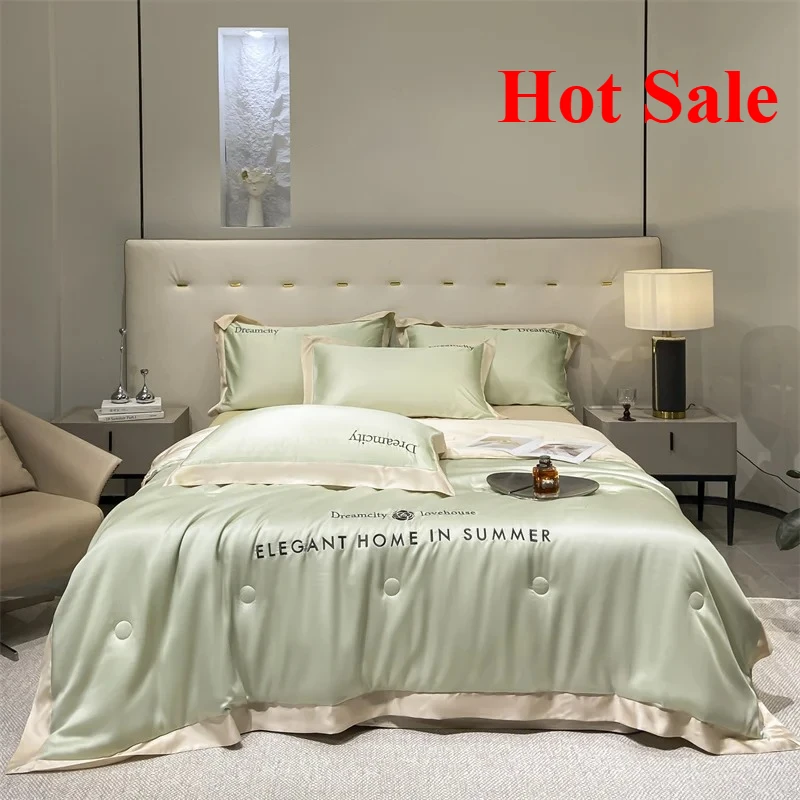 

Embroidered Ice Silk Summer Comforter Set Suitable for Bedroom Apartment Bedding for Summer Comfort Breathable Cool